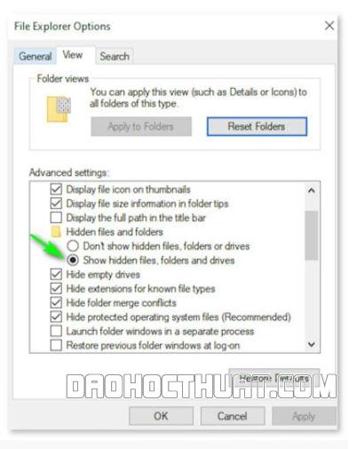 Hiện file ẩn trên Windows 10 bằng File Exlporer