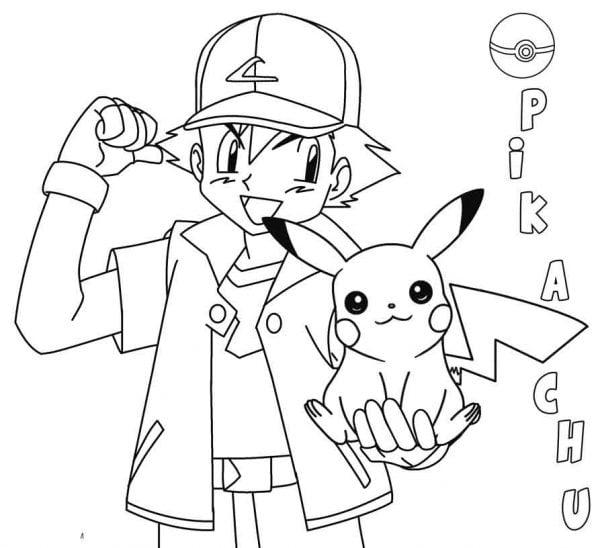 Hình tô màu Pikachu và Satoshi