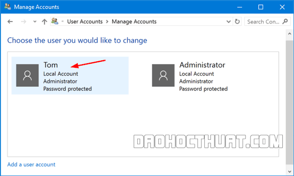 Mẹo cài đặt mật khẩu cho máy tính Windows 10 bằng Control Pannel