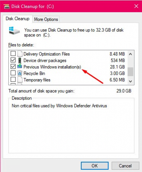 Delete Window old bằng Disk Cleanup