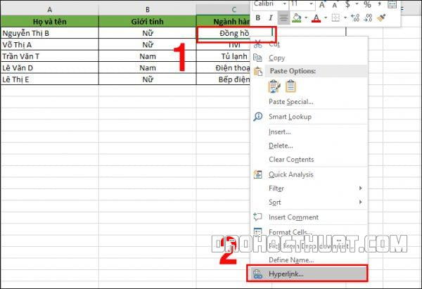 Tạo hyperlink với sheet có sẵn trong trang tính Excel