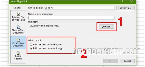 Cách tạo hyperlink file mới trong Excel