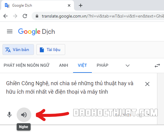 Phát nội dung đã nhập trên Google Dịch